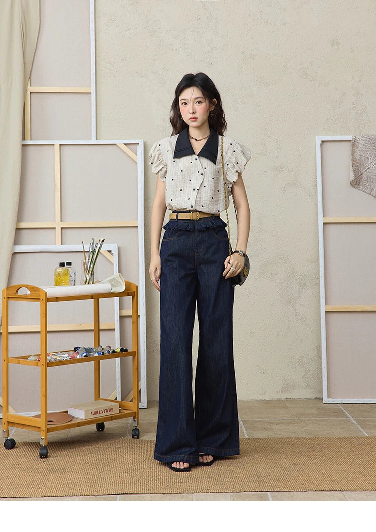 MISHOW Summer Office Lady Blouses Women 2025 Short Sleeve Turn-down Collar Polka Dot Shirts Female Fashion Slim Tops MXE31C0776