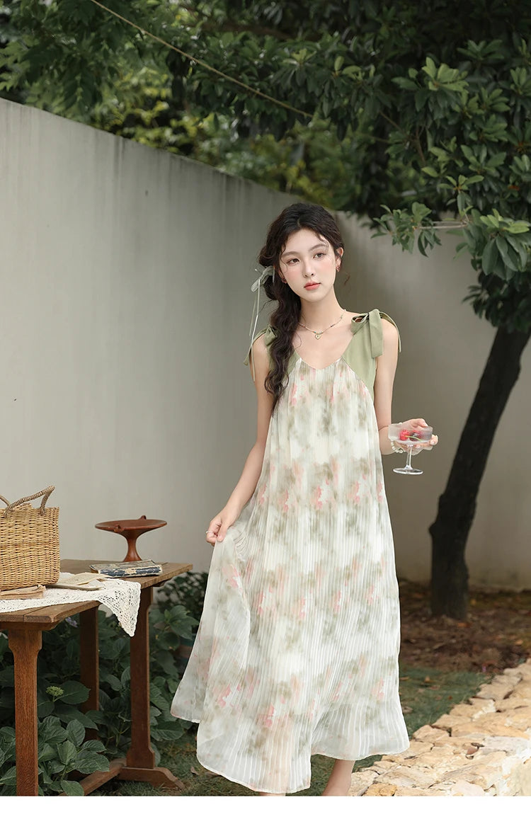 MISHOW French Lazy Suspender Floral Chiffon Dress 2024 Summer Fairy Seaside Vacation Dress V Neck A-LINE Dresses MXD28L1862