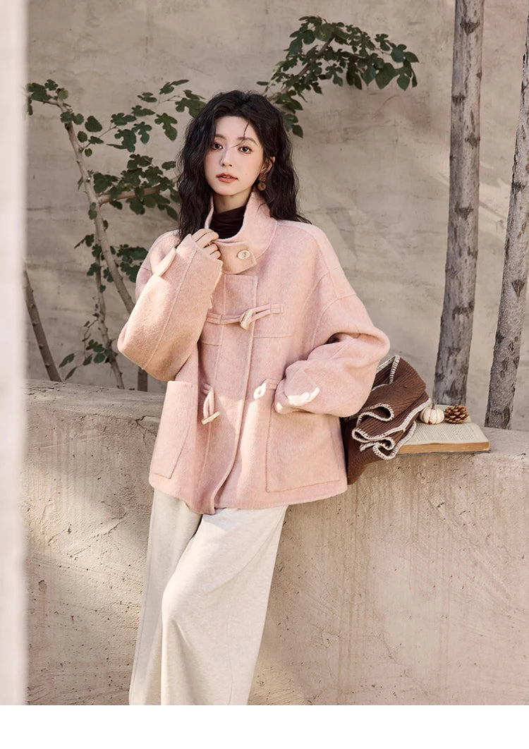 MISHOW Reversible Wool Velvet Coat Cow Horn Button Lapel Coat 2024 Winter Fashion Luxury Senior Korean Tweed Jacket MXD44W0446