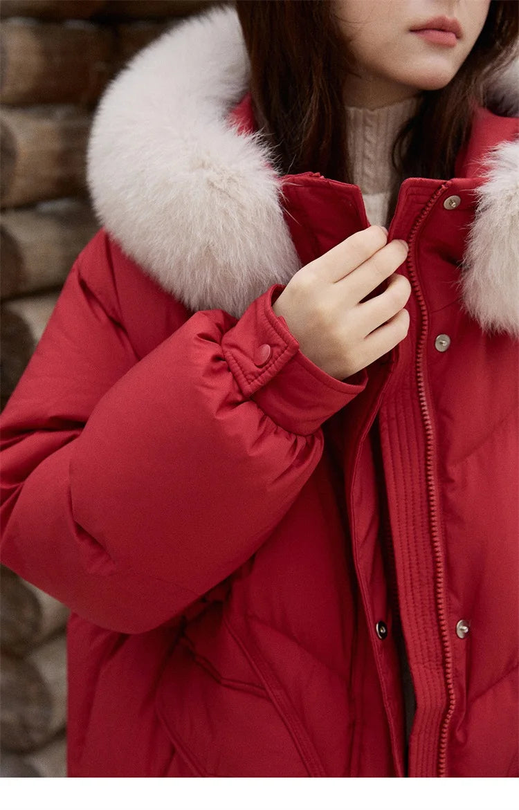 MISHOW Fox Fur Collar Down Jacket for Women 2025 Winter Fashion 90% White Duck Down Thickened Coat Warm Long Coat  MXE51Y0082