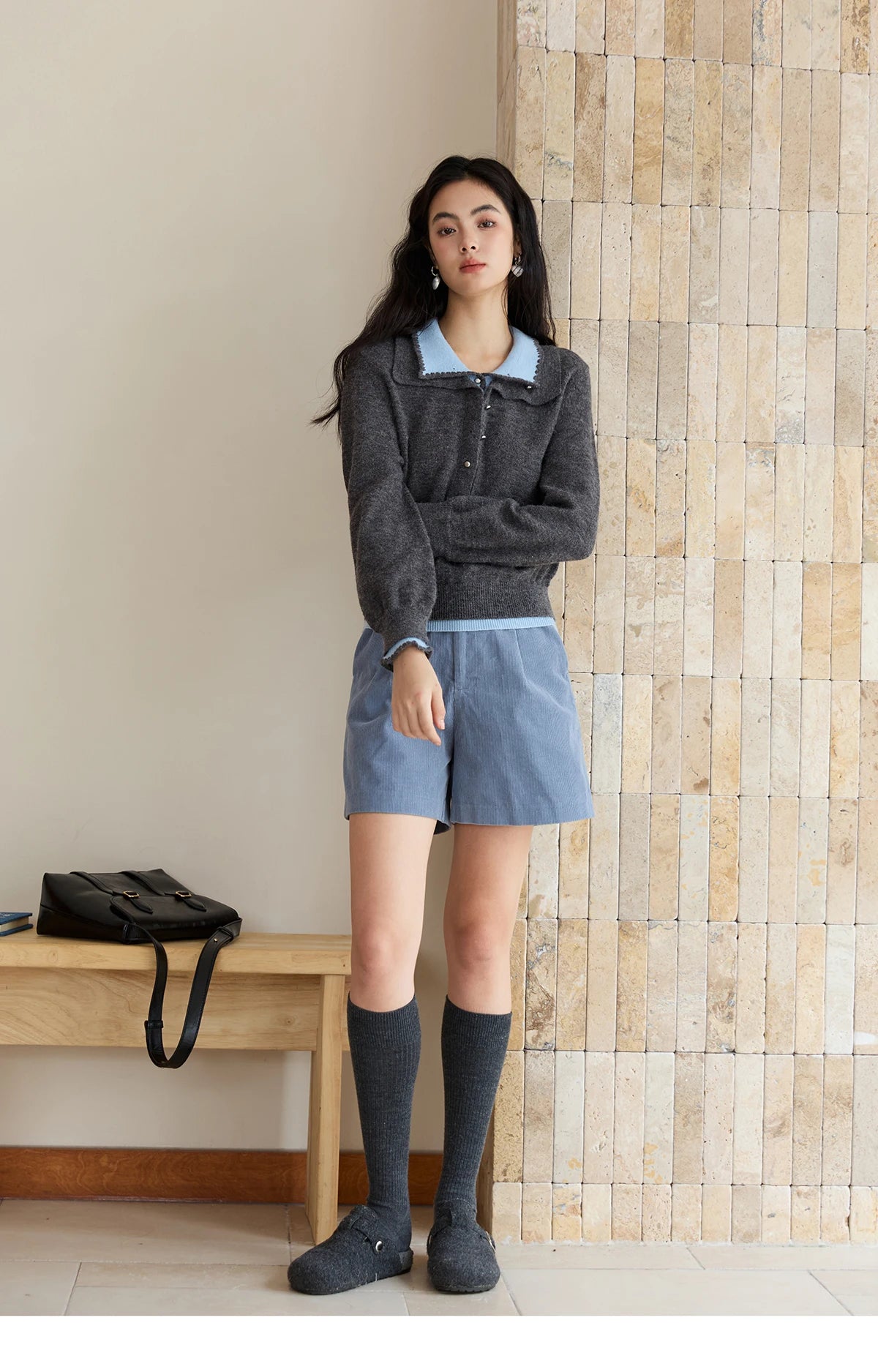 MISHOW Elegant Women's Sweaters 2025 Autumn Designer Knitted Double-layer Turn-down Collar Loose Long Sleeves Tops  MXE45Z2502