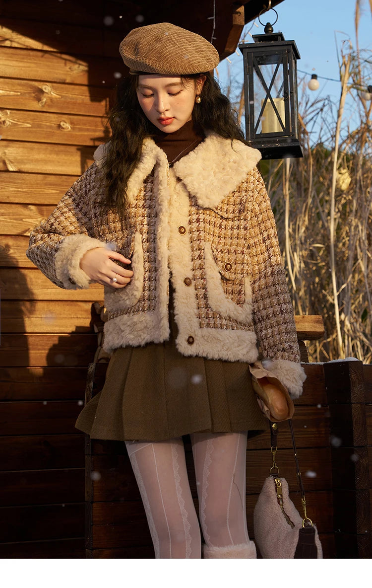 MISHOW Winter Parkas Jacket Women High Quality Loose Padding Cotton Coat Thick Warm Houndstooth Puff Jackets Ladies MXC54W0137