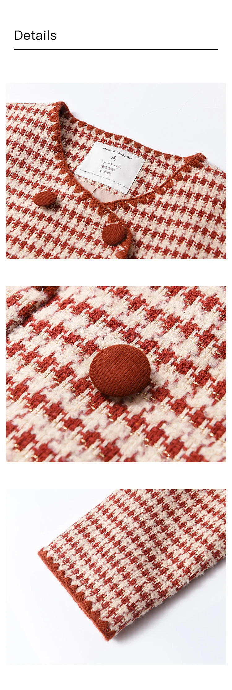 MISHOW Plaid Tweed Jacket Women Red Double Breasted Long Sleeve Tops 2024 Winter French Elegant Design Short Coat MXD56W0631