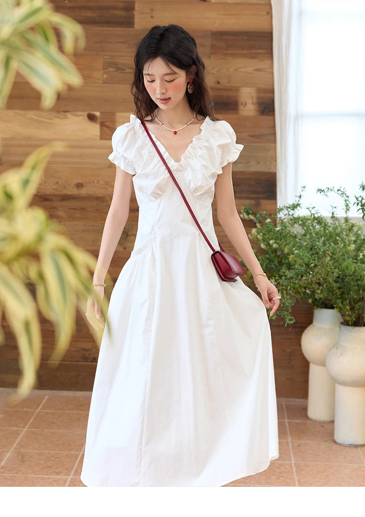 Mishow V-Neck Puff Sleeve Office Midi Dress MXD29L1934