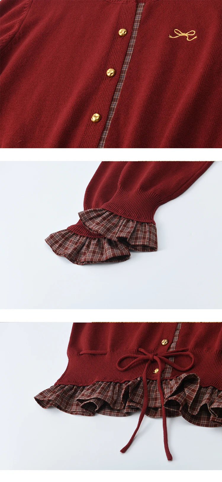 MISHOW Christmas Women's Cardigan 2025 Red Fake Two-Piece Plaid Patchwork Knit Top O-Neck Single-Breasted Outerwear MXE45Z2483