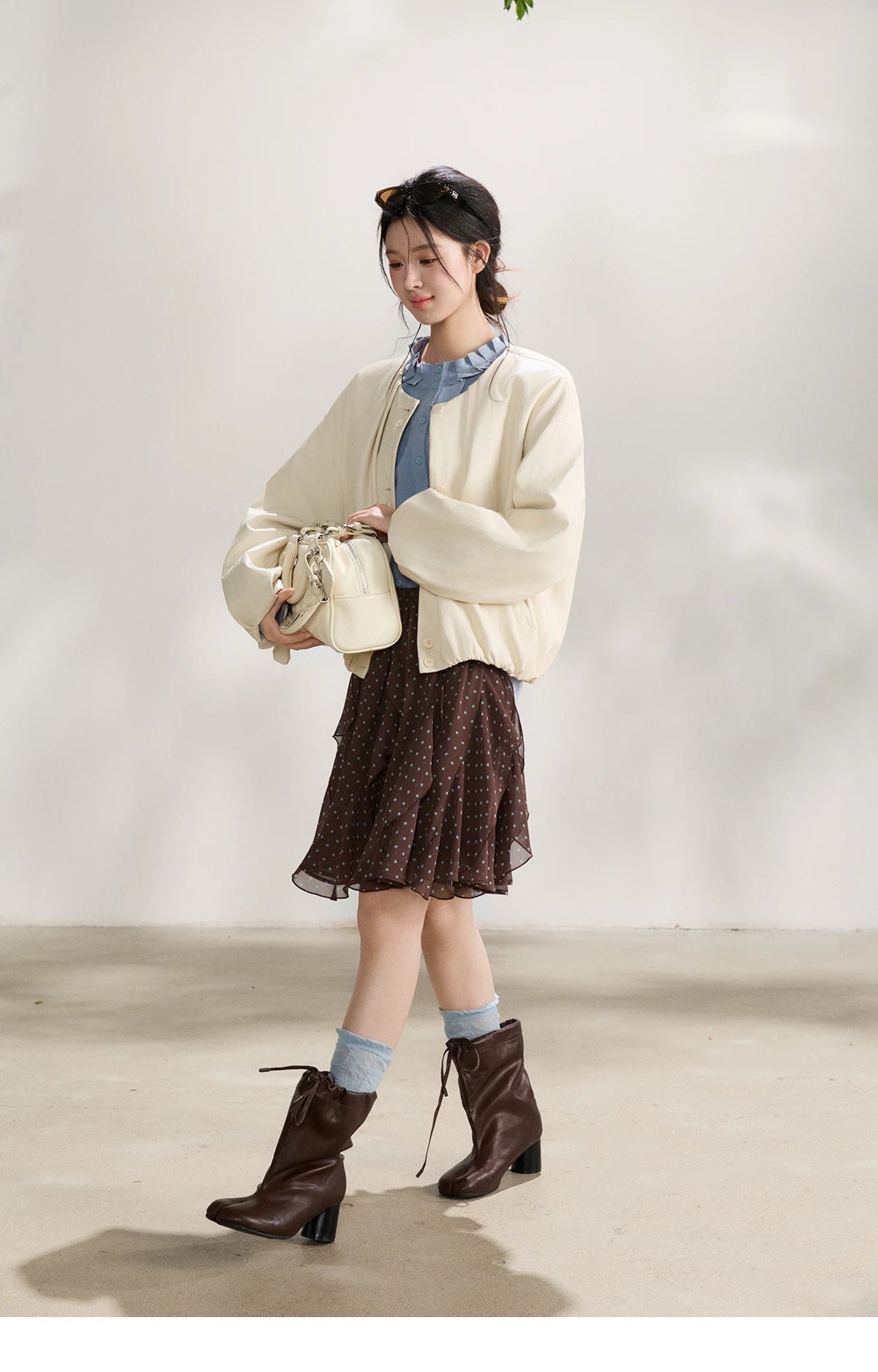 MISHOW Imitation Protein Skin Short Flower Bud Leather Jacket 2026 Spring Ruffled Collar Casual Loose Button-Up Coat MXF108W1019