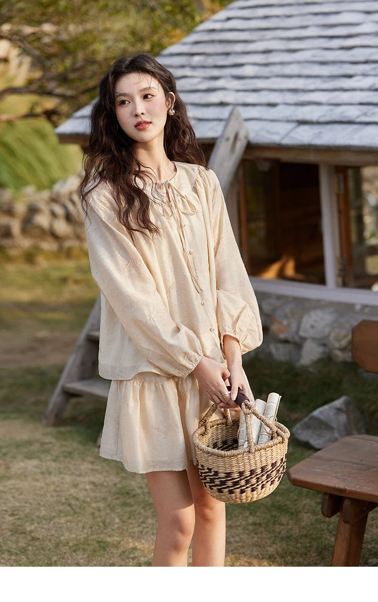 MISHOW Iris Embroidery Blouse Elastic Waist Skirt Set for Women Spring Summer 2025 Jacquard Commuting Slim Two Pieces MXE13T0454