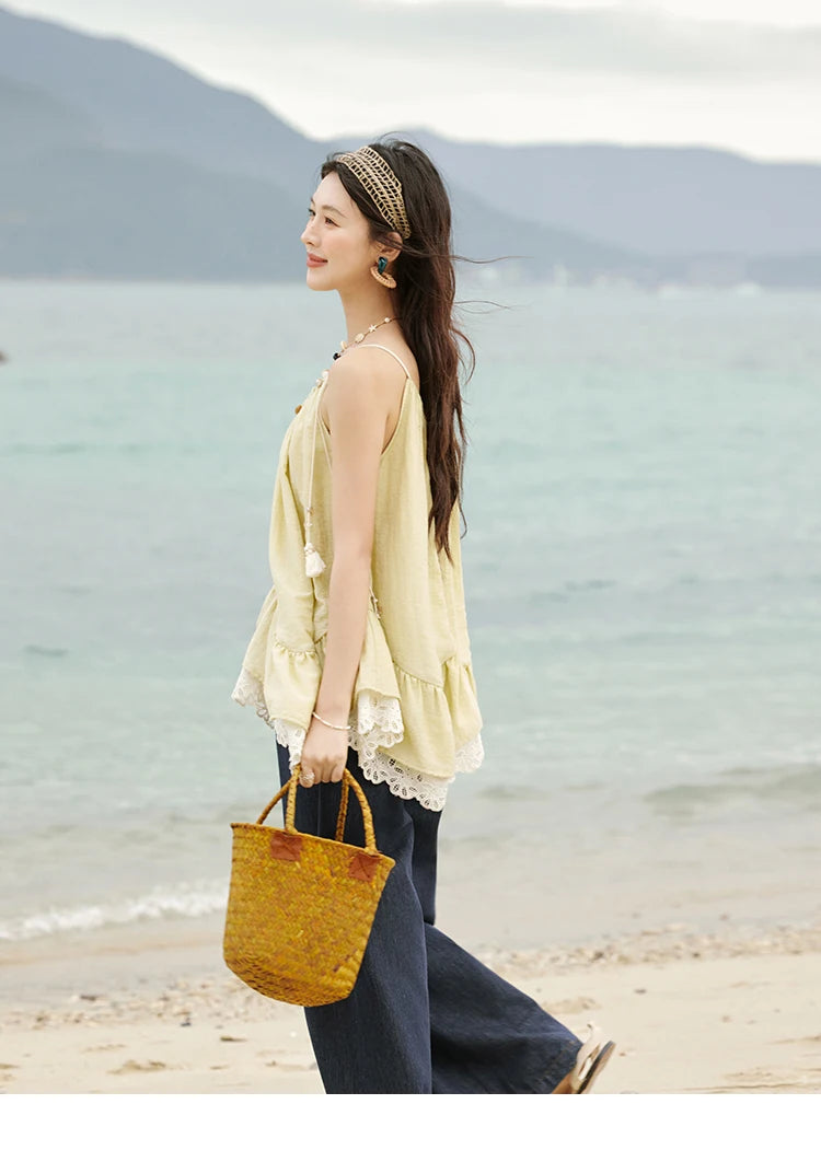 MISHOW French Summer Camisole for Women 2025 Sweet Lace Hollow Flower Sleeveless Tops Female New Fashion Holiday Top MXE33X1758