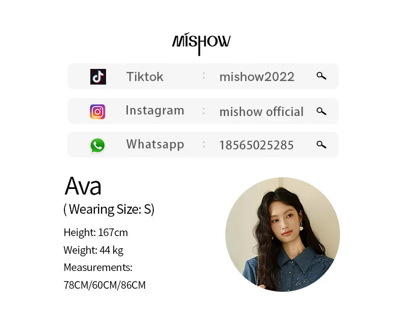 MISHOW Women's Blue Shirt Autumn 2025 Hollowed Out Patchwork Embroidery Tops Imitation Denim Fabric Loose Retro Shirt MXE46C2410