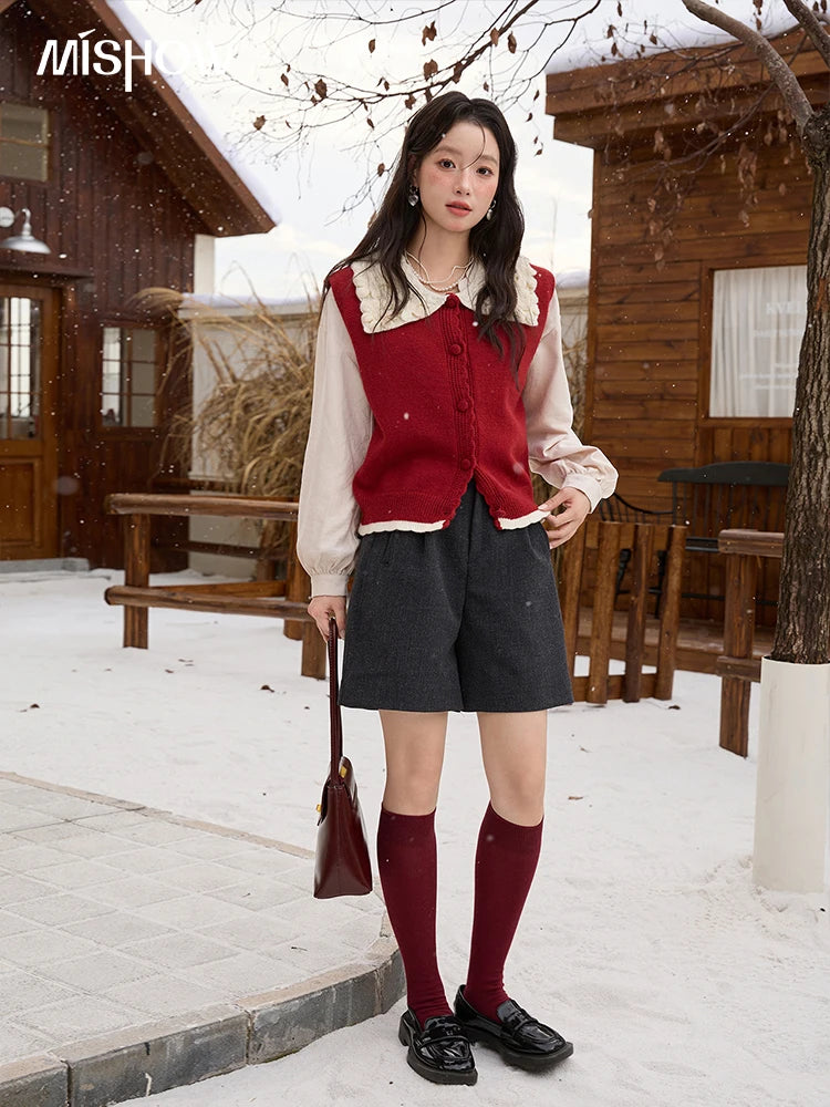 Mishow Black Peter Pan Collar Knitted Vest MXE45Z2484