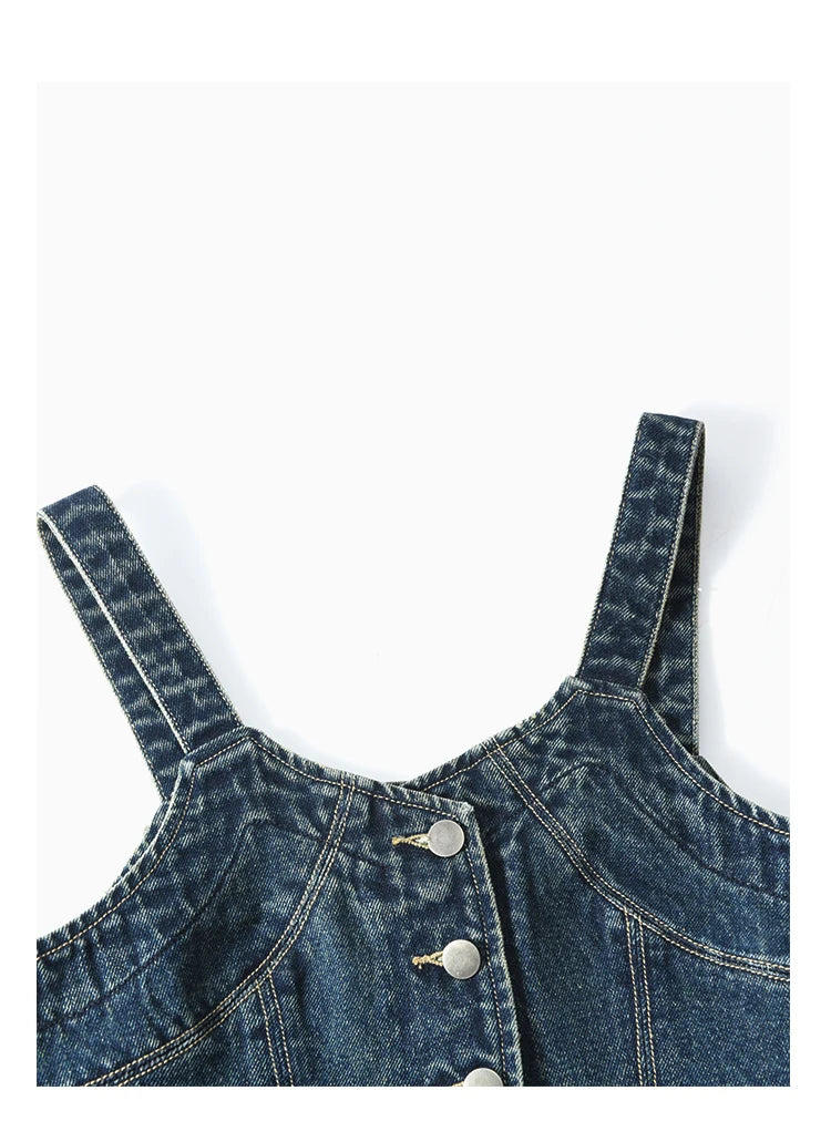 MISHOW American Retro Denim Suspender Tank Top 2024 Spring Single Breasted Sleeveless Short Vest Top Outerwear MXD12D0025