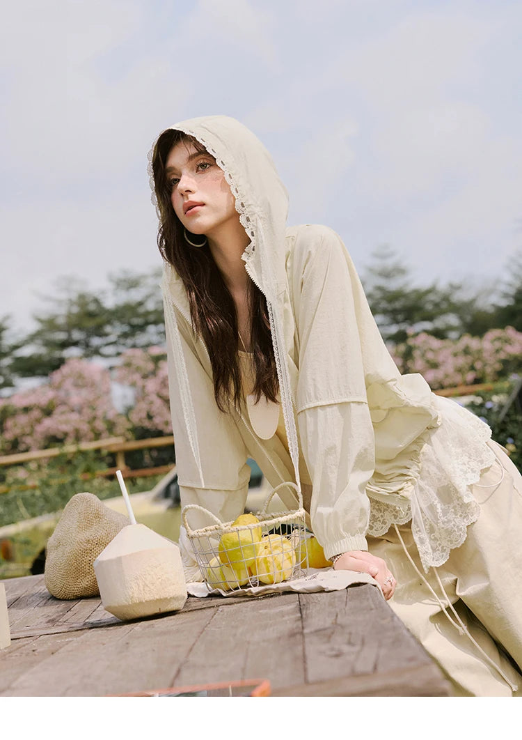 MISHOW Sunscreen Summer Coat Women New 2025 Long Sleeve Hooded Solid Lace Loose Cardigan Female Thin Breathable MXE33W0780