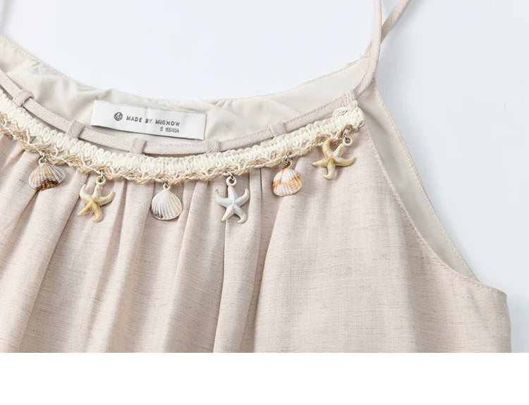 MISHOW Lotus Pink Camisole Dress for Women Summer 2025 Sleeveless Solid Shell Ribbon Dresses Female Fashion Shirring MXE33L2156