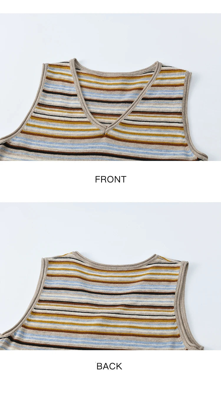 MISHOW Women's Striped V-neck Dress Autumn 2025 Loose Sleeveless Core Spun Yarn Dresses Tied Waist Casual Long Dress MXE46L2521