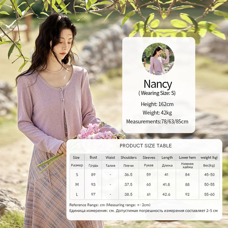 MISHOW Women's Butterfly Button Knitted Cardigan Spring 2025 Slim Fit Versatile Sweater Round Neck Sweet Solid Tops MXE11Z1104