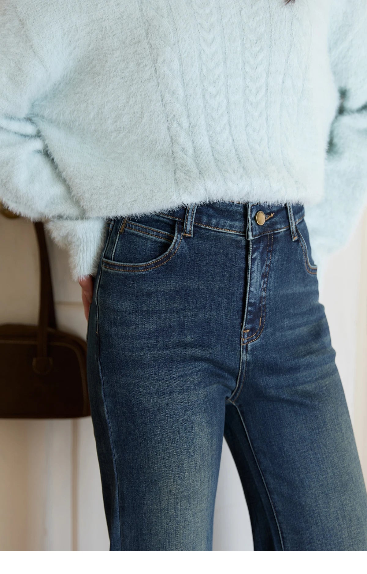 MISHOW Women's Jeans 2025 Autumn Winter Denim Blue Flared High Waist Slim Jeans New Retro Commute Wide Leg Trousers MXE51K1092