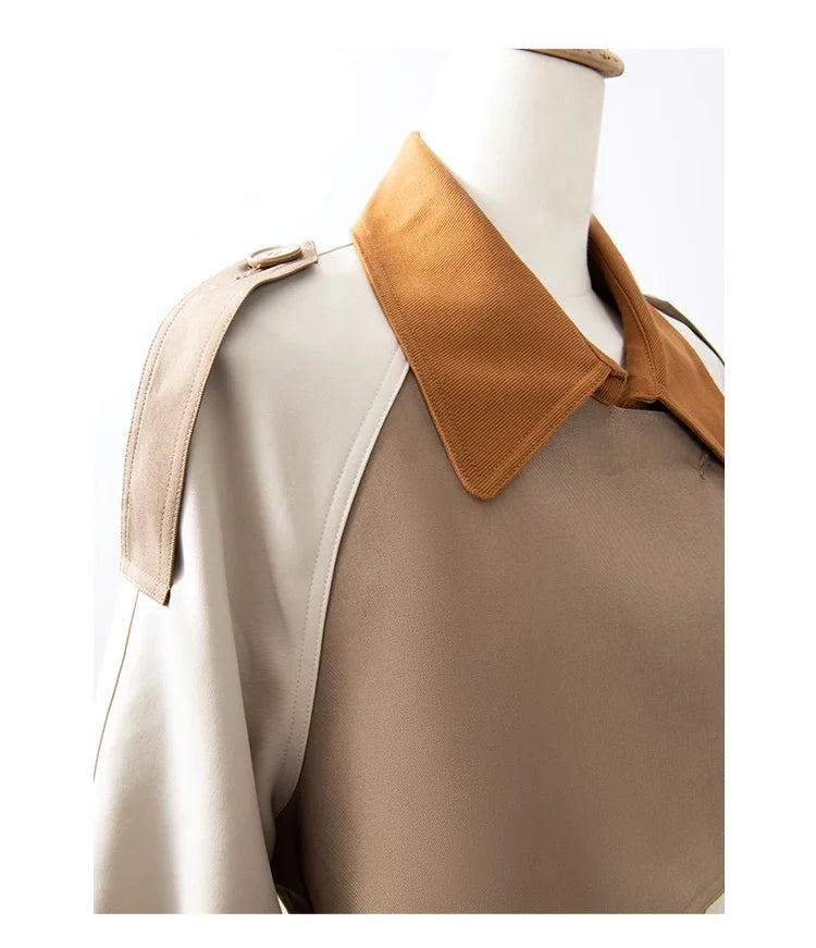 MISHOW Autumn Women's Khaki Trench Contrast Color Woman Clothes Spliced Turn-down Collar All-match Casual Jacket MXB31W0367