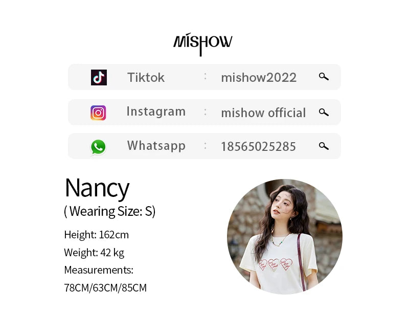 MISHOW Apricot Short Sleeved T-shirt Women 2025 Spring New Casual Versatile Heart Print Positive Shoulder Tops Outer MXE11T0491