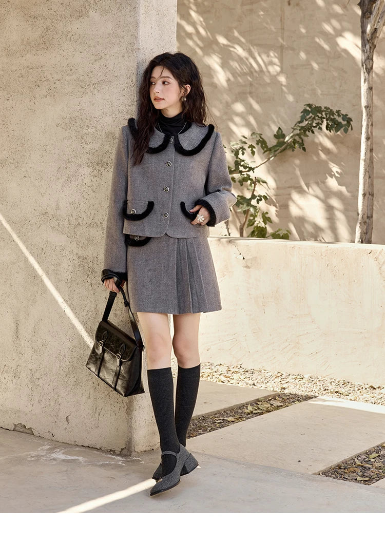 MISHOW Plaid Tweed Jacket Short Skirt Separately Women 2024 Winter Fashion Korean Collar Jacket Half Pleated Skirt MXD43W0442