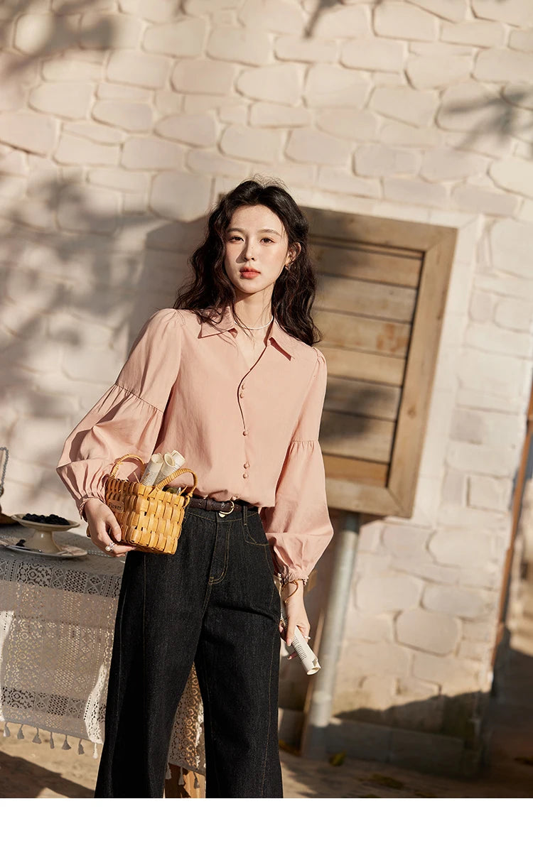 MISHOW French Polo Neck Long Sleeve Shirt Women's Spring Summer 2025 Elegant Sweet Cute Casual Tops Solid Shirts MXE11C0388