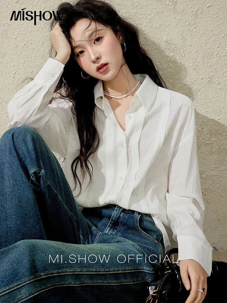 MISHOW Solid Loose Fit Shirt Dropped Shoulder Turn-Down Collar MXE13C0405