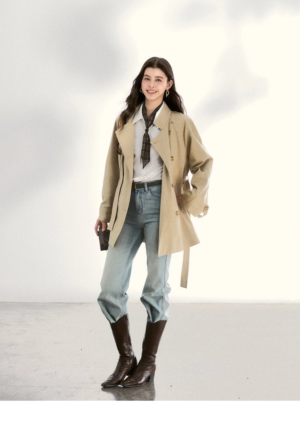 MISHOW Women's Double-Breasted Trench Coat 2026 Spring Belted Lapel Trench Long Sleeve Casual Mid-Length Outerwear MXF11W1031