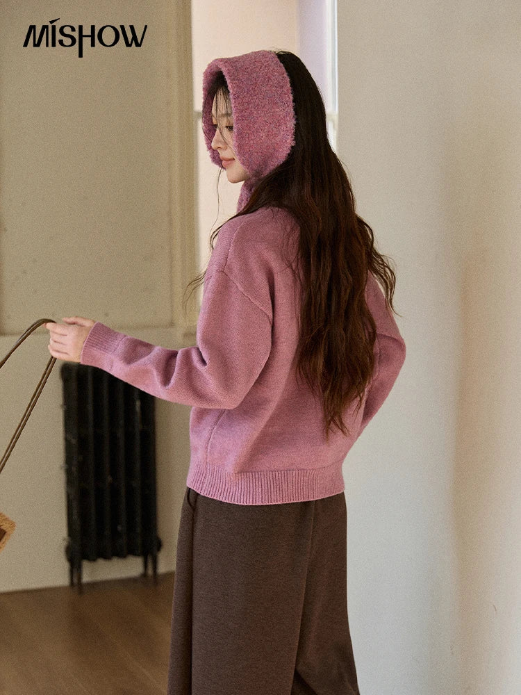 MISHOW Women's Jacquard Dog Thick Sweater Winter Purple Arctic Fleece Loose Soft Knitted Tops (Headband Not Included) MXE88Z2599