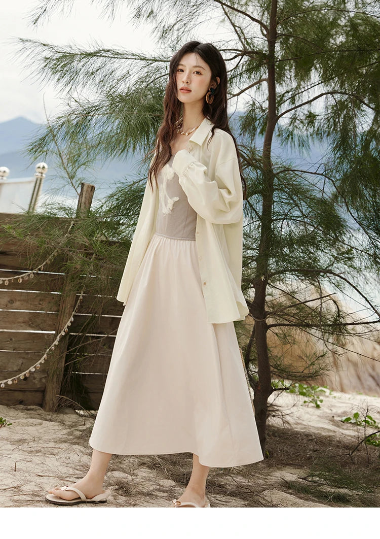 MISHOW Summer New Camisole Long Dresses Women 2025 Sleeveless Color Matching French Knit Dress Lady Fashion A-line MXE13L2082