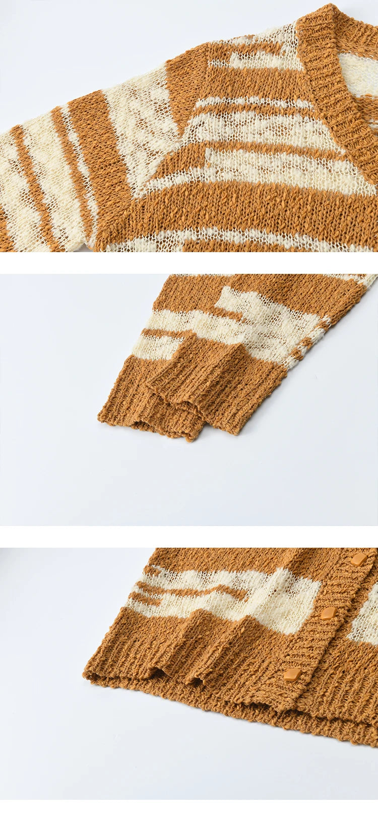 MISHOW Women's Striped Cardigan 2025 Autumn New Retro Yellow V-neck Long Sleeves Single-breasted Short Sweater Coats MXE44Z2516