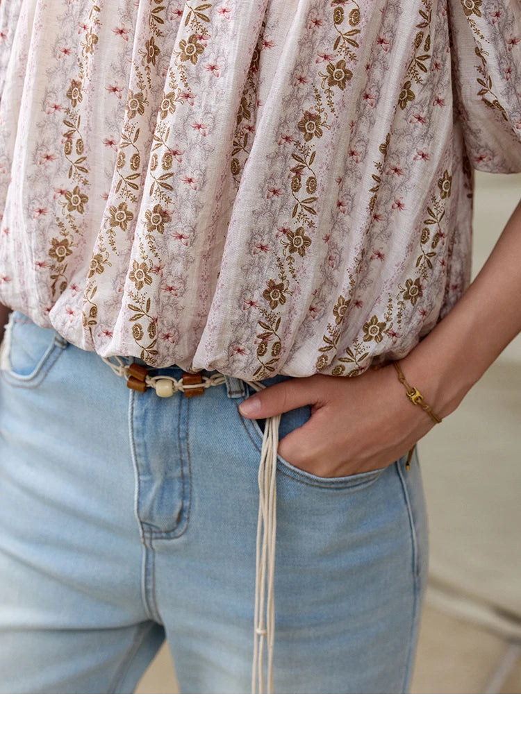 MISHOW French Summer Blouses Women New 2025 One-shoulder Floral Short Sleeve Contrast Color Shirts Woman Fashion MXE31X1767