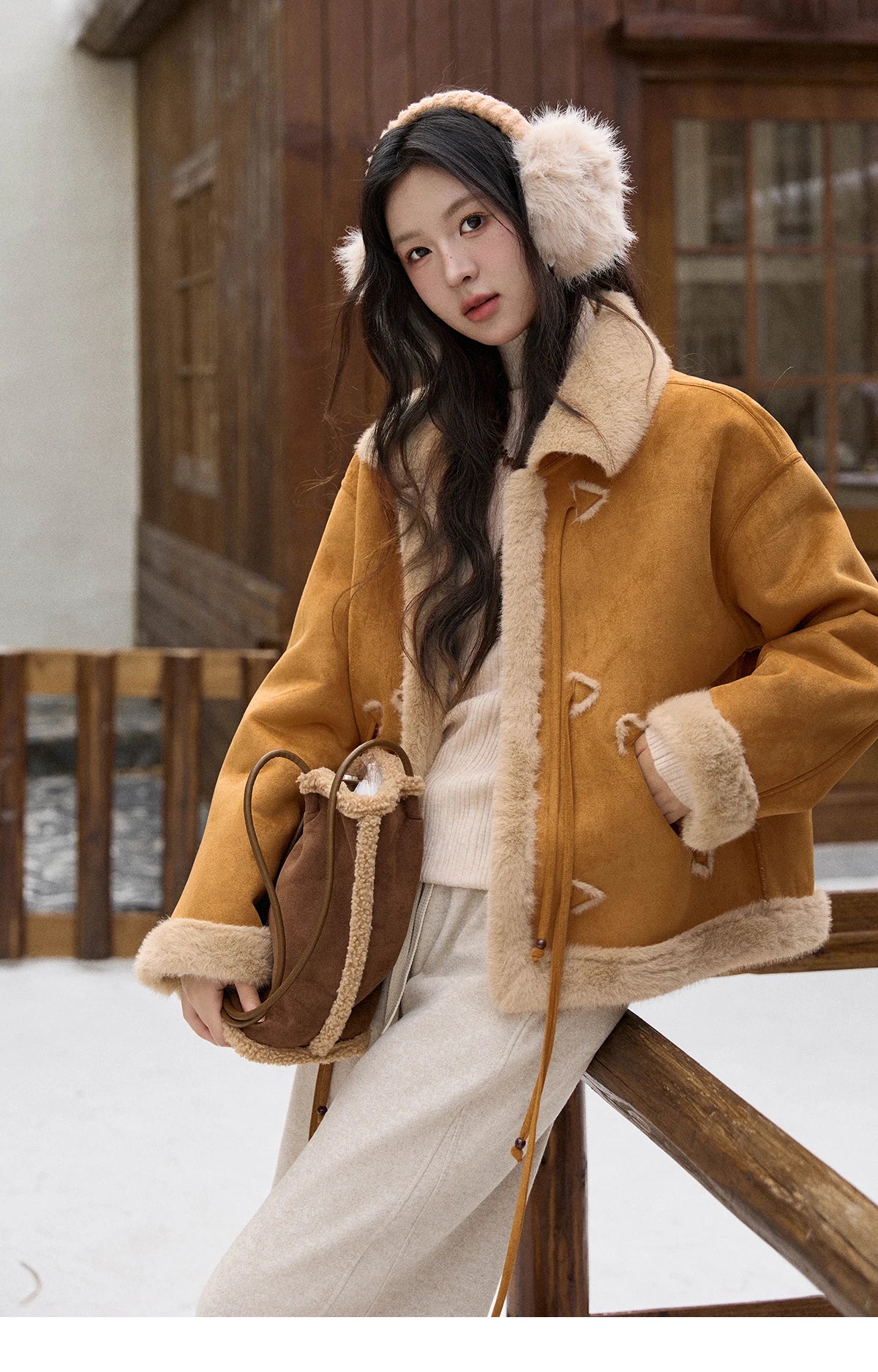 MISHOW Suede Imitation Mink Fur Coat Women Winter 2025 Retro Thick Plush Lace Up Coat Warm Lapel Jackets Office Lady MXE90W0921