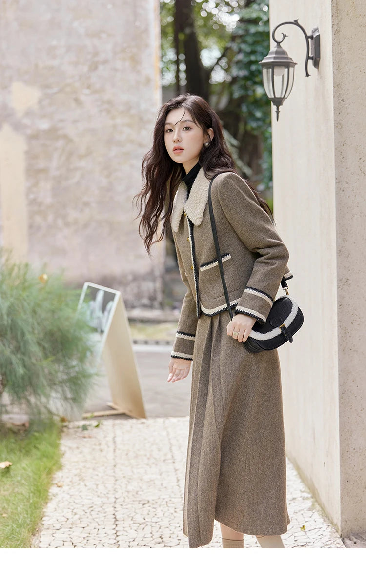 MISHOW Vintage Midi Skirts Coat Seprately Women 2024 Winter Turn Down Collar Plaid Tweed Jacket A-Line Pleated Skirt MXD56W0569
