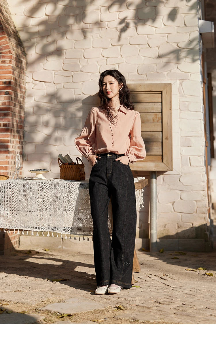 MISHOW French Polo Neck Long Sleeve Shirt Women's Spring Summer 2025 Elegant Sweet Cute Casual Tops Solid Shirts MXE11C0388