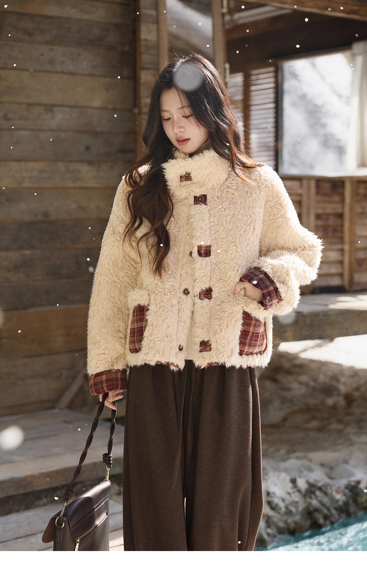 MISHOW Christmas Women's Reversible Retro Red Plaid Lamb Wool Coat 2025 Winter Loose Warm Fur-Lined Lapel Outerwear MXE93W1009