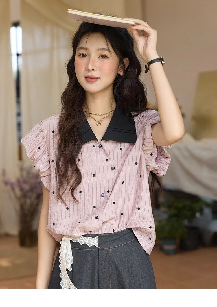 MISHOW Summer Office Lady Blouses Women 2025 Short Sleeve Turn-down Collar Polka Dot Shirts Female Fashion Slim Tops MXE31C0776