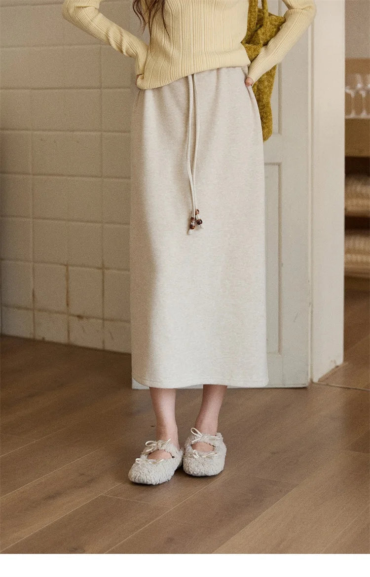 MISHOW Woman Brown Skirt 2025 Retro High Waist Loose Fitting Half Body Skirt with Back Split Straight Leg Long Skirt MXE90B2447