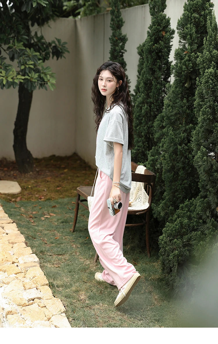 MISHOW Waffle Texture Fabric Loose Versatile Pants Summer Pocket Embroidered Elastic Waist Drawstring Casual Trouser MXD14K0608