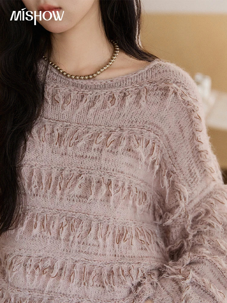 MISHOW Tassel Bead Wool Blended Sweater Autumn Winter 2025 Elegant Thick Knitted Sweater Loose Warm Tops Office Lady MXE90Z2822