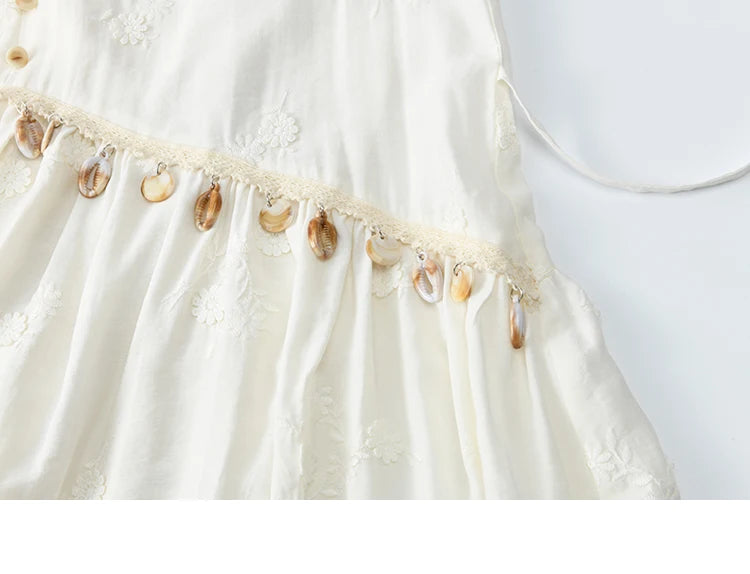 MISOHW Bohemian Solid Women's Summer Dress New 2025 Short Sleeve V-neck Shell Lace Midi Dresses for Woman Fashion MXE33L2195