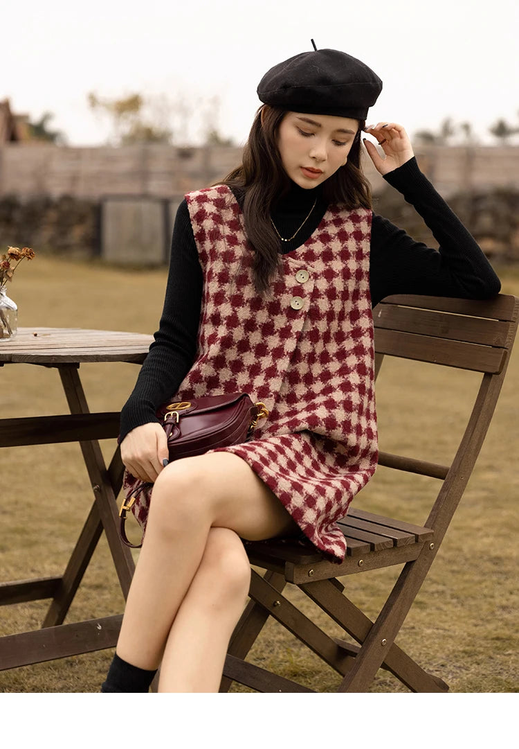 MISHOW Plaid Vest Dress Winter Vintage Womens Dresses Aline Vneck Sleeveless Woolen Vestidos Chic Female Clothes MXB47L1332
