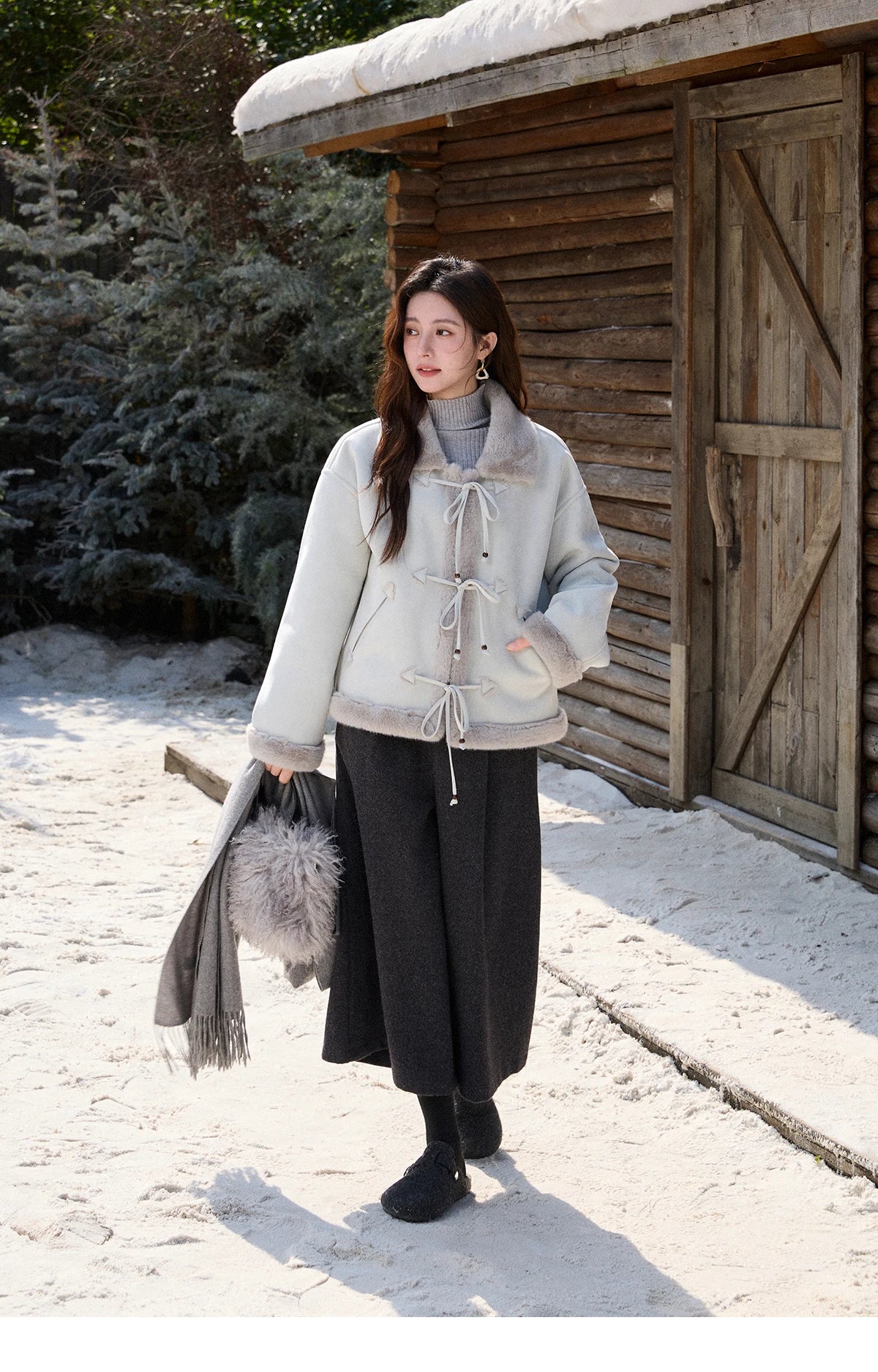 MISHOW Suede Imitation Mink Fur Coat Women Winter 2025 Retro Thick Plush Lace Up Coat Warm Lapel Jackets Office Lady MXE90W0921