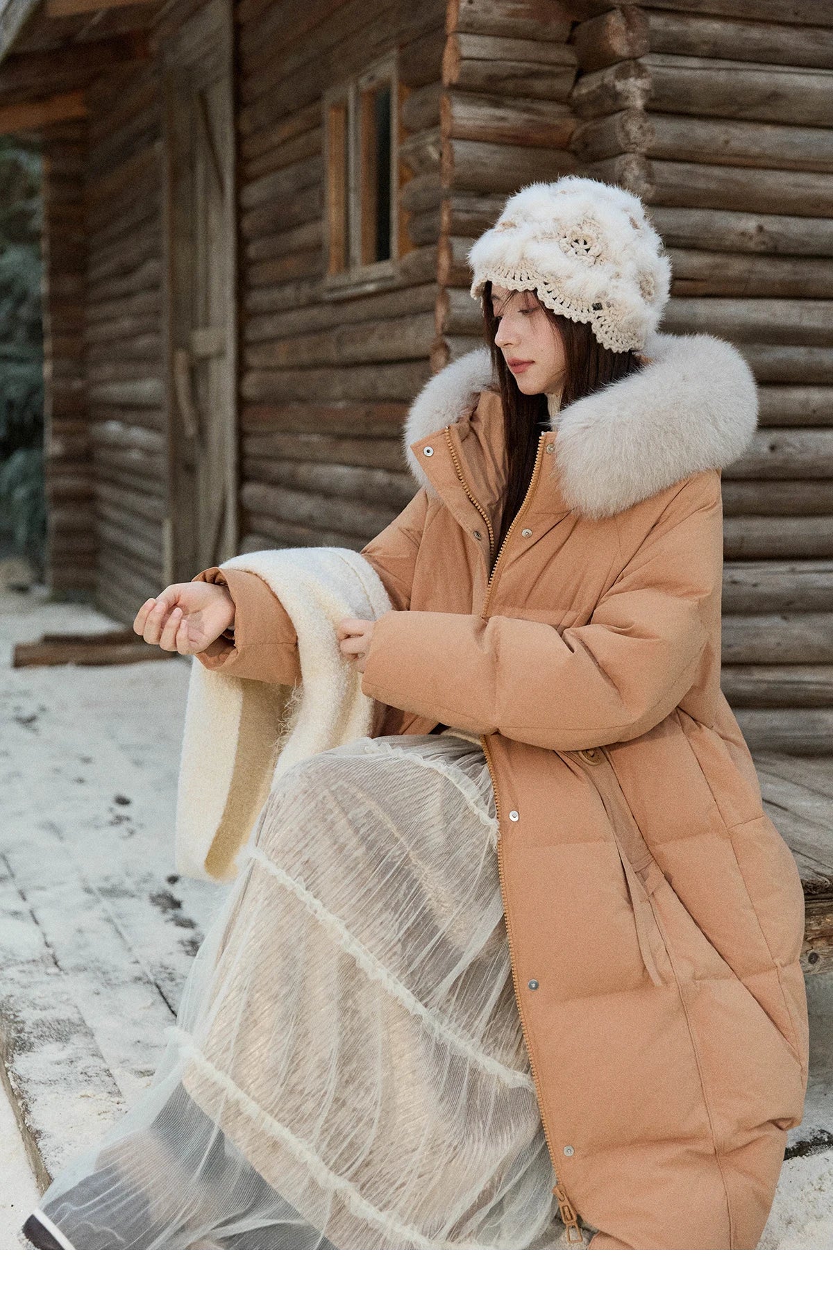 MISHOW Women's Winter Coat with Hood 2025 Fashion Solid Commute Long Down Jacket Windproof Warm Down Coat Luxury MXE51Y0079