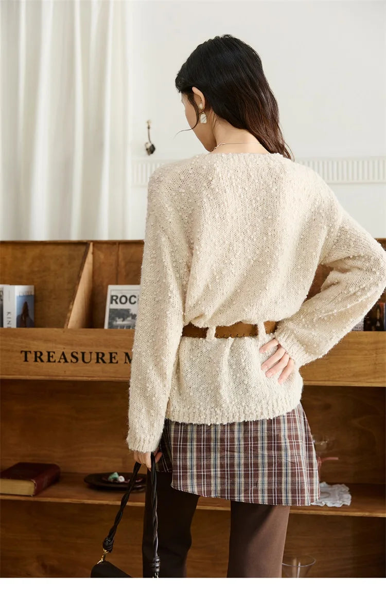MISHOW Sweater Woman Wool 2025 Autumn New Belt Waist Design Drop Shoulder Sleeves Knit Top Commute Pullover Women MXE46Z2582