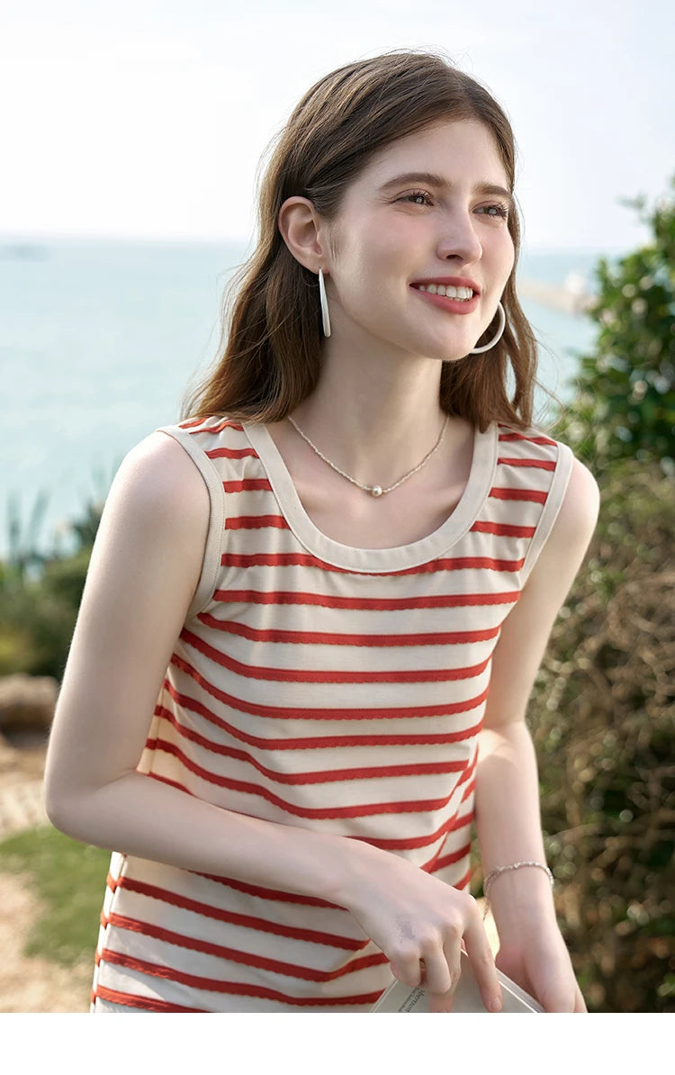 MISHOW Vacation Sleeveless Stripe Inner Tank Top Dress 2024 Summer Round Neck A-LINE Dress Casual Mid Length Dresses MXD26L1852