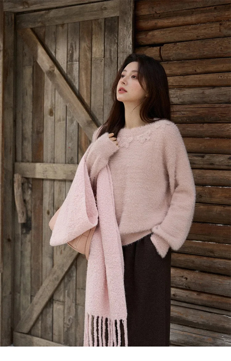 MISHOW Long Sleeve Sweaters 2025 Winter Elegant Loose Handmade Crochet Bowknot Sweater Women's Casual Knitted Top MXE87Z2679