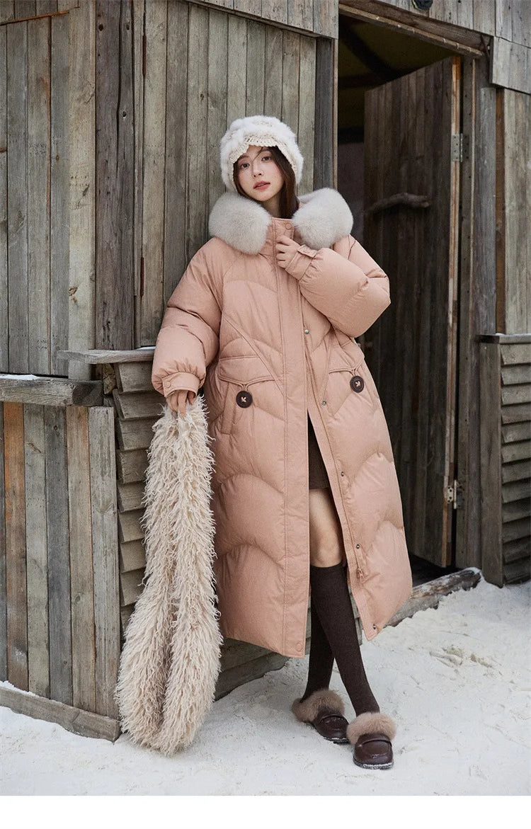 MISHOW Fox Fur Collar Down Jacket for Women 2025 Winter Fashion 90% White Duck Down Thickened Coat Warm Long Coat  MXE51Y0082