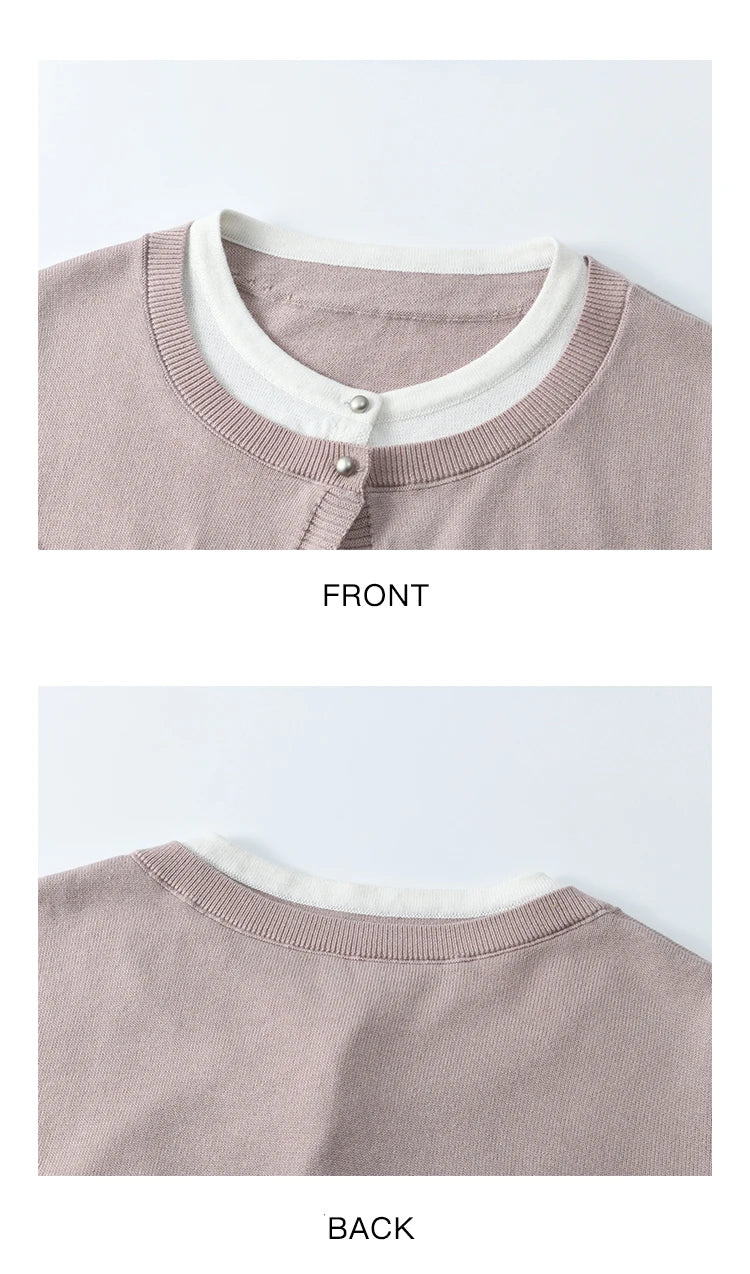 MISHOW Wool Knitted Cardigan Fake Two-piece Contrasting 2025 Spring Women Slim Fit Top O Neck Patch Pocket Sweaters MXE12Z1144