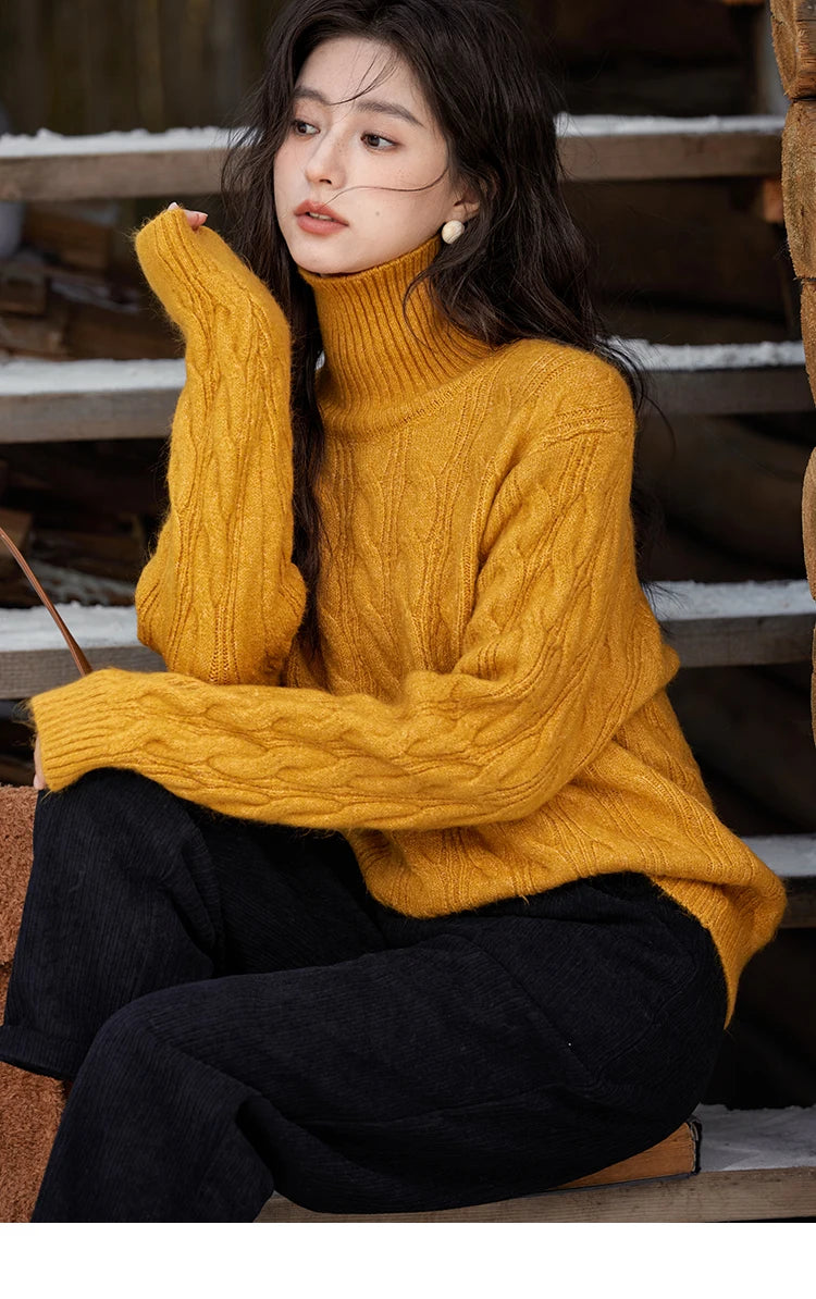 MISHOW Turtleneck Texture Solid Sweater Soft Warm Coat Winter Women Clothes Versatile Temperament Tops Office Lady MXD57Z1090