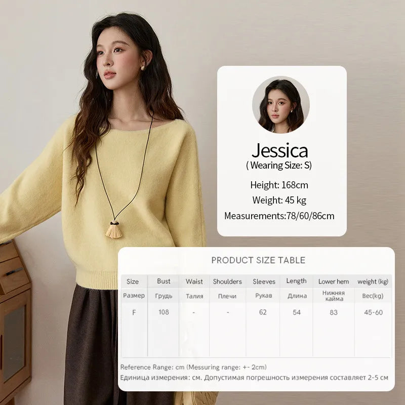 MISHOW Women's Solid Knitted Sweater 2025 Autumn Winter Boat Neck Lantern Sleeve Loose Sweater Soft Warm Pullover Top MXE94Z2984