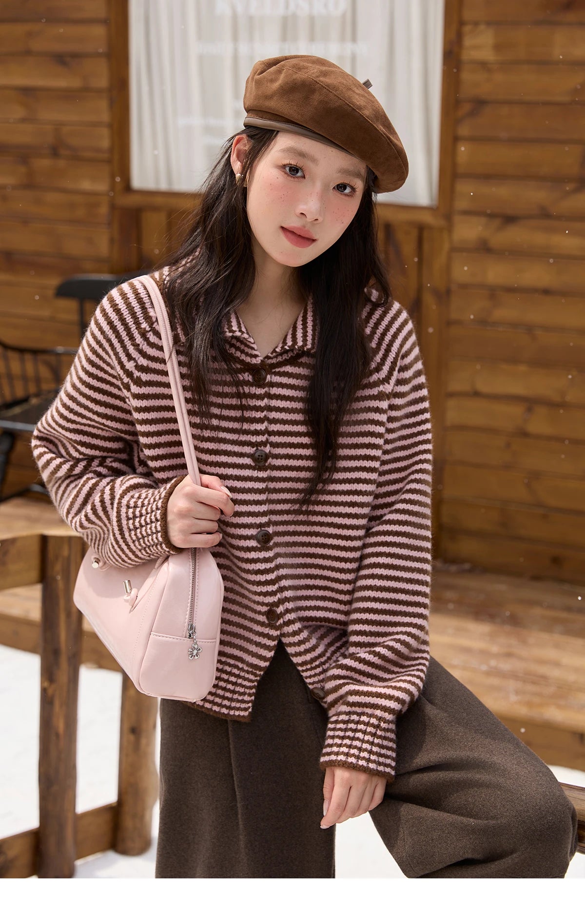 MISHOW New Striped Knitted Cardigan 2025 Autumn Winter Retro Stand-up Collar Raglan Sleeve Cardigan Commute Loose Top MXE88Z2690
